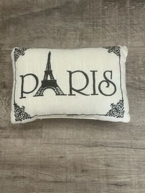 Decorative Paris Handmade Pillow Embroidered Eiffel Tower Cream Black